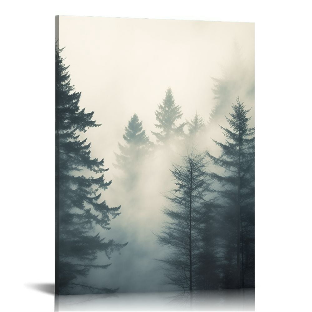 COMIO Canvas Print Wall Art Set Winter Fog Mist Pine Tree Mountain ...
