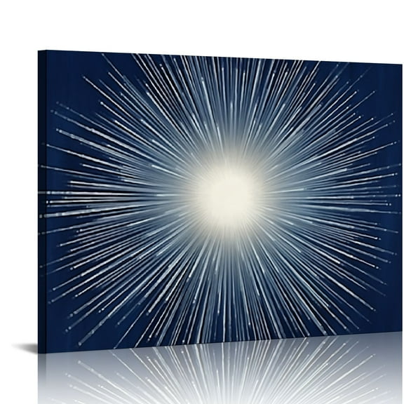 COMIO Canvas Print Wall Art Silver Sunburst On Blue Art Paintings for Wall Abstract Picture Artwork Wall Decor Modern Home Decoration For Bedroom Living Room Stretched and Framed Canvas Ready to Hang