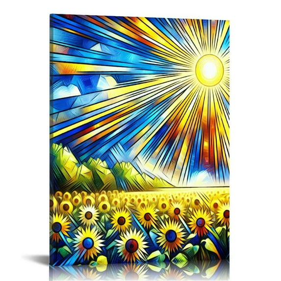 COMIO Canvas Print Wall Art Sunlight Shines on Sunflower Field Floral Plants Photography Realism Contemporary Scenic Colorful Multicolor Ultra for Living Room, Bedroom