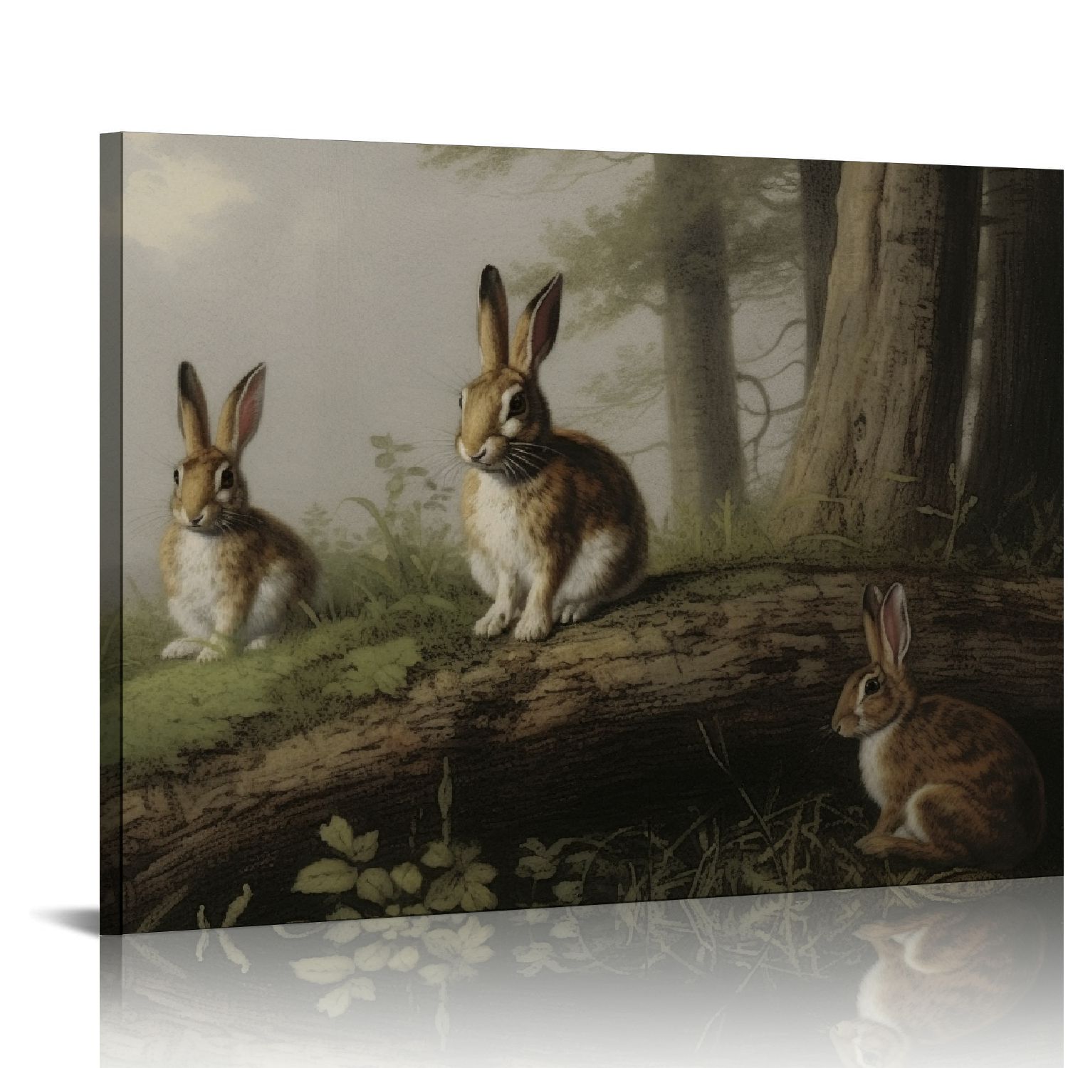 COMIO Canvas Print Wall Art Three Rabbits with Vintage Wall Art Decor ...