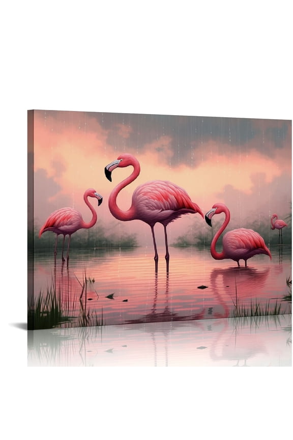 Canvas Print pink flamingo, Flamingo Decor Bathroom Wall Art, Pictures Canvas Prints Flamingo Decorations Artwork for Bathroom Bedroom, Arts