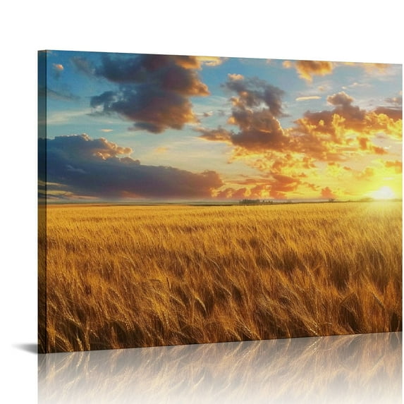 COMIO Canvas Prints Wall Art Beautiful Scenery Landscape Sunset Over Wheat Field,Modern Home Deoration Wall Art Giclee Printing Wrapped Canvas Art