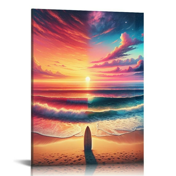 COMIO Canvas Prints Wall Art Sunset Ocean Beach Pictures Photo Paintings for Kids RoomLiving Room Bedroom Home Decorations Stretched and Framed Seascape Waves Landscape Giclee Artwork