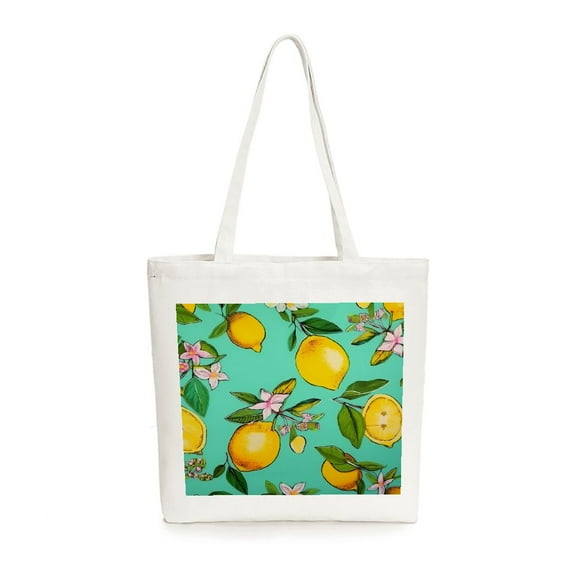 COMIO Canvas Tote Bag for Women Fruit Pattern Design Lemon Grocery Bags Yellow Vintage Tote Shopping Bag for Birthday Beach Teachers