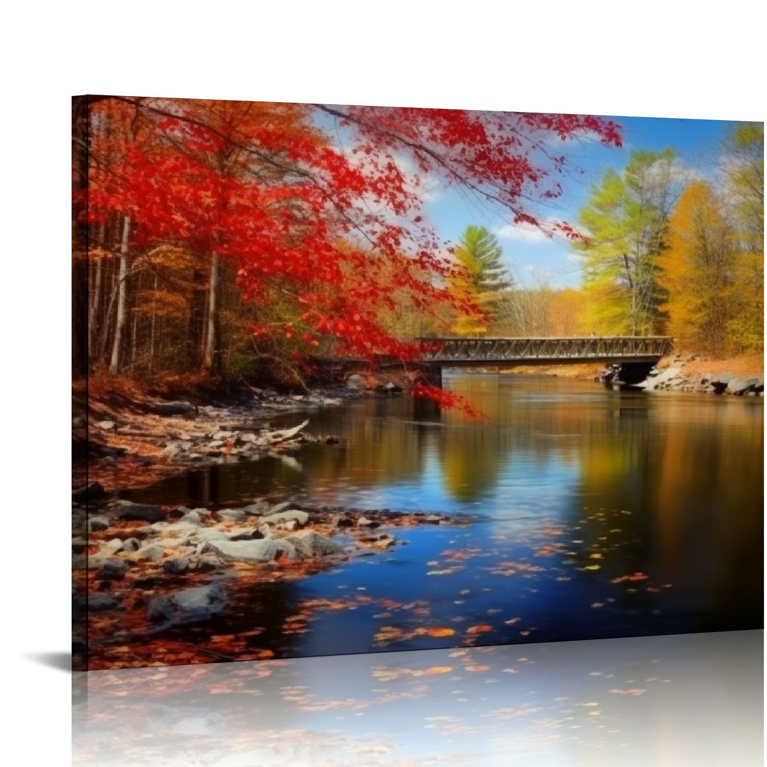COMIO Canvas Wall Art Canvas Artwork Lake Mountain Red Maple Leaf ...