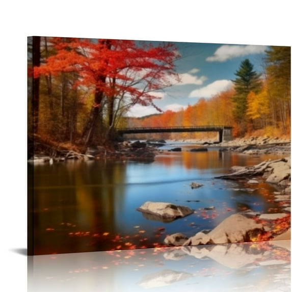 COMIO Canvas Wall Art Canvas Artwork Lake Mountain Red Maple Leaf National Park Nature Pictures for Living Room Bedroom Office Wall Decor Home Decoration