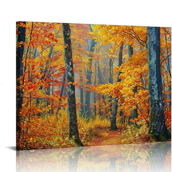 COMIO  Canvas Wall Art Autumn Forest Panoramic Red Trees Scenery Painting Long Canvas Artwork Contemporary Woods Nature Picture for Home Office Wall Decor
