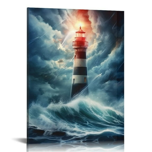 COMIO Canvas Wall Art Bathroom Art Poster Lighthouse Picture Canvas Print Painting Poster Wall Art for Home Bathroom Decor