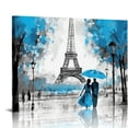 thumbnail image 1 of COMIO  Canvas Wall Art Black Grey and Blue Umbrella Couple Kissing in Street Paris Eiffel Tower Painting Printed on Canvas Romantic Picture Framed Artwork Prints Walls Decor, 1 of 4