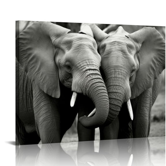 COMIO Canvas Wall Art Black And White Elephant Couple Canvas Print Artwork African Elephants Wall Art Paintings Modern Picture Print for Living Room Dinning Room Bedroom Bathroom Home Decor