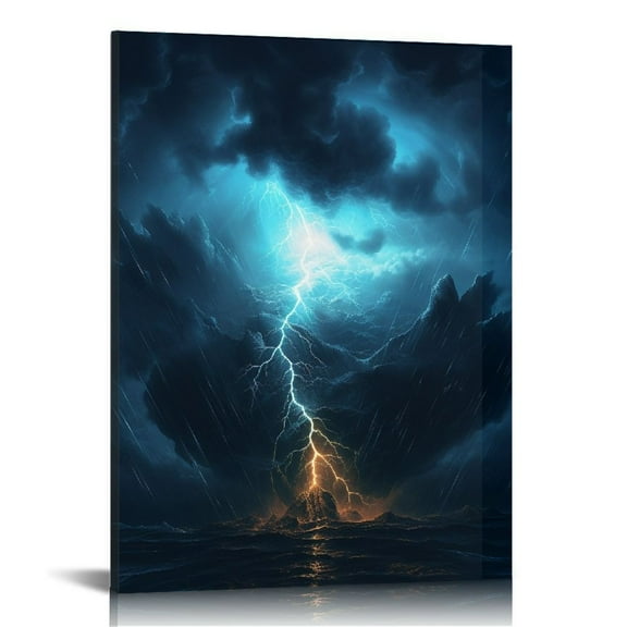 COMIO Canvas Wall Art Black and White Ocean Lightning Storm Picture Painting Nature Wave Seascape Photo Print for Home Living Room Office Decoration