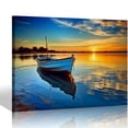thumbnail image 1 of COMIO Canvas Wall Art Boat Blue Lake Water Sunset Panoramic Painting - Long Nature Canvas Artwork Contemporary Picture for Home Office Wall Decor 20x16 inch, 1 of 4