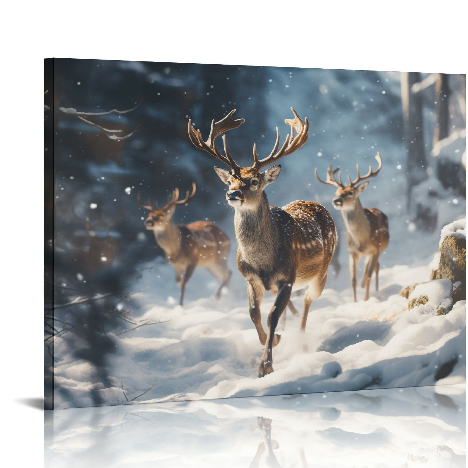 COMIO Canvas Wall Art Elk In Winter Canvas Print Artwork Deer And Snow ...