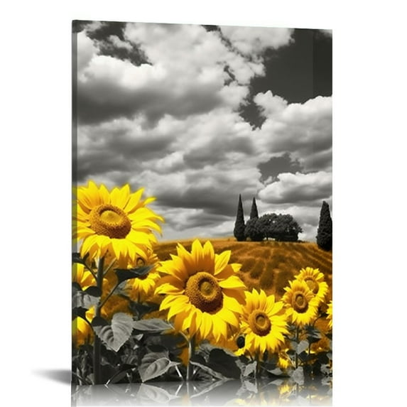 COMIO Canvas Wall Art For Living Room Family Wall Decor For Kitchen Black And White Pastoral Scenery Sunflower Flowers Bedroom Wall Painting Home Decoration Bathroom Wall Pictures Artwork