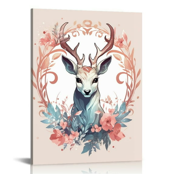 COMIO Canvas Wall Art Merry Christmas Pictures Home Wall Decorations for Bedroom Living Room Paintings Canvas Prints Framed Santa Claus, Santa Deer, Igloo, Christmas tree Poster (forest deer)