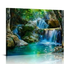 COMIO Canvas Wall Art Nature Landscape Pictures Green Forest Waterfall Poster Canvas Prints Framed Artwork Spa Bathroom Bathroom Room Decor