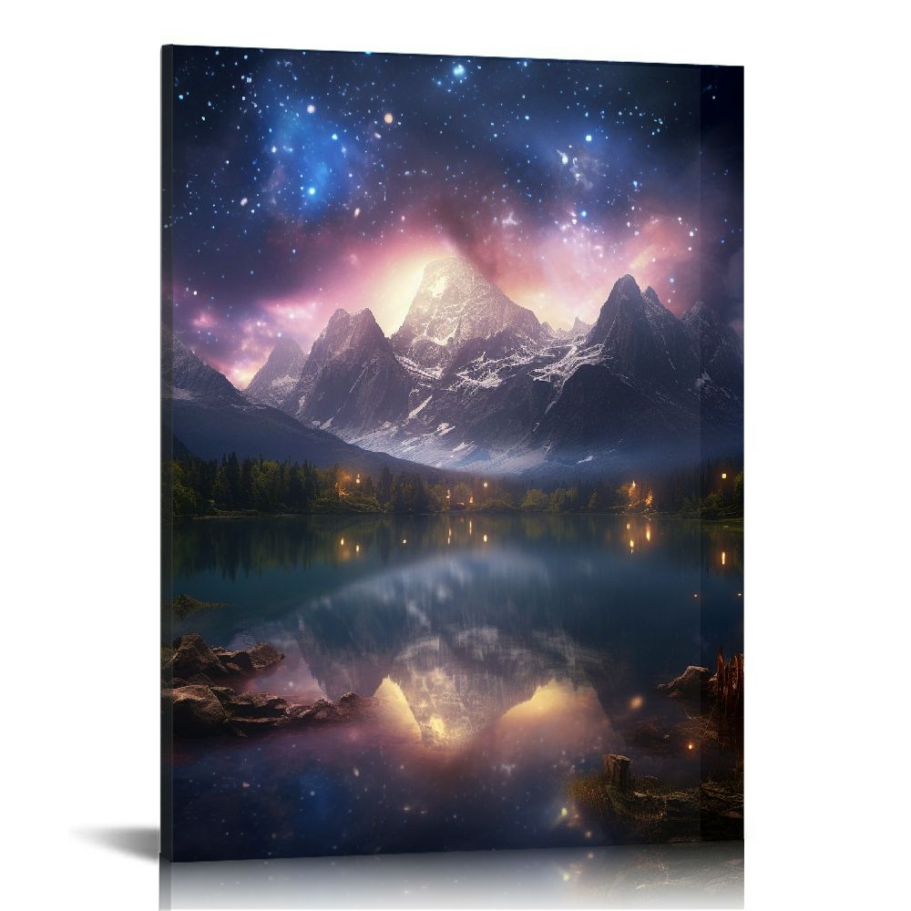 COMIO Canvas Wall Art - Night Sky with Stars and The Milky Way Over a ...