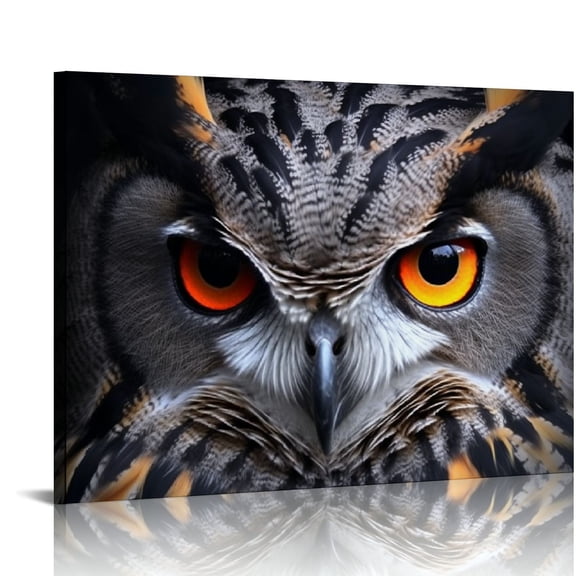COMIO  Canvas Wall Art Orange Eye Black Owl Canvas Print Artwork Black Birds Animal Wall Art Paintings for Living Room Dinning Room Bedroom Bathroom Home Decor