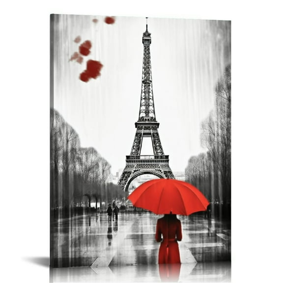 COMIO Canvas Wall Art Paris Eiffel Tower Canvas Prints Wall Artwork Black and White Red Umbrellas Poster Print Painting Paris Decor for Living Room Girls Bedroom Kitchen Bathroom