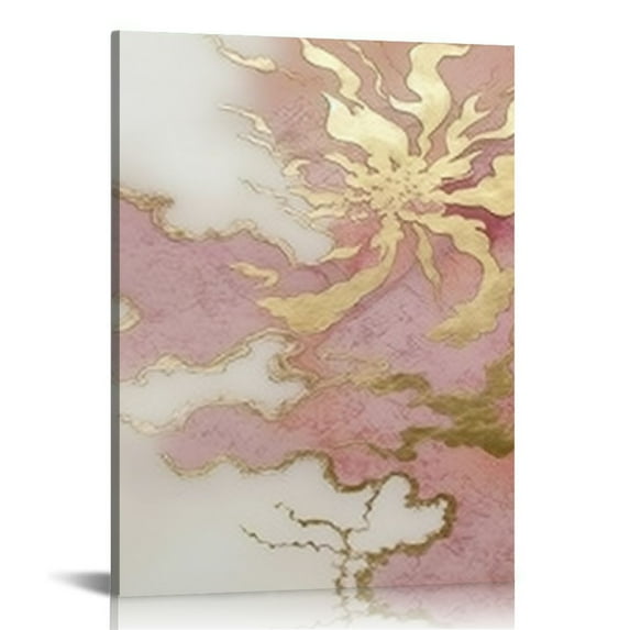 COMIO Canvas Wall Art Pink Gold Abstract Painting Water Flow Shape Modern Home Decor