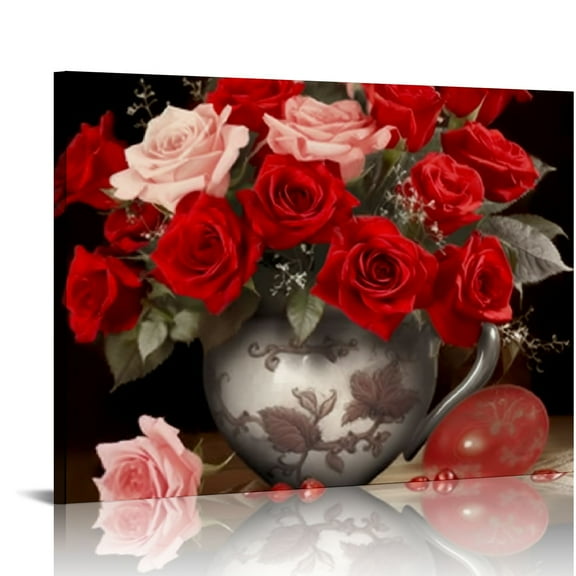COMIO Canvas Wall Art Red Rose Painting Bathroom Accessories,Wall Art Flower Pictures Canvas Print Artwork for Living Room Bedroom Home Decorations