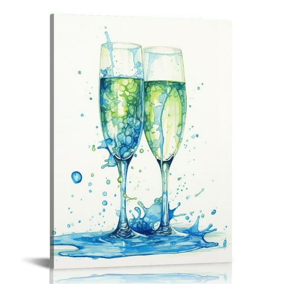 COMIO Canvas Wall Art Romantic Turquoise Wine Splash Picture Prints Grey and Blue Painting Retro Food Artwork Home Kitchen Dining Room Pub Bar Wall Decor Stretched Ready to Hang