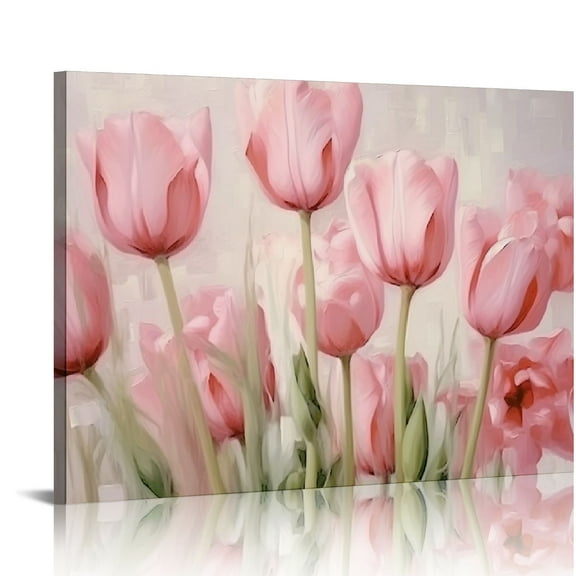 COMIO  Canvas Wall Art Spring. Pink Tulip Flowers Landscape Pictures Prints on Canvas. Modern Pictures Artwork Decoration. Artwork Paintings