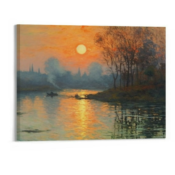 COMIO Canvas Wall Art Sunset on the Seine at Lavacourt, Winter Effect by Claude Monet Oil Paintings Canvas Prints Landscape Pictures Artwork on Canvas for Home Decorations - 20x16 Inch