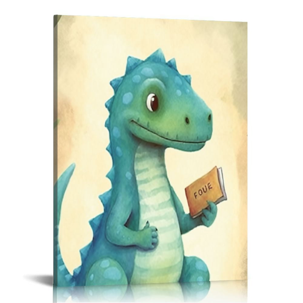 COMIO Canvas Wall Art Watercolor Dinosaur Room Decor for Boys Ready to Hang Kids Room Educational Gift Wall Decorations Framed Wall Art Gallery Wrapped  Canvas Art Print Set Stretched
