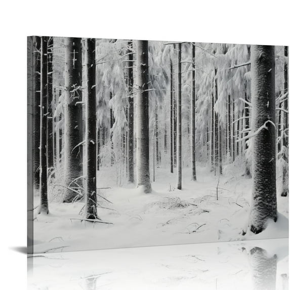 QZHH Canvas Wall Art Winter Snow Covered Birch Trees on The Hillside Nature Forest Modern Art Traditional Scenic Dramatic Black and White for Living Room, Bedroom, Office