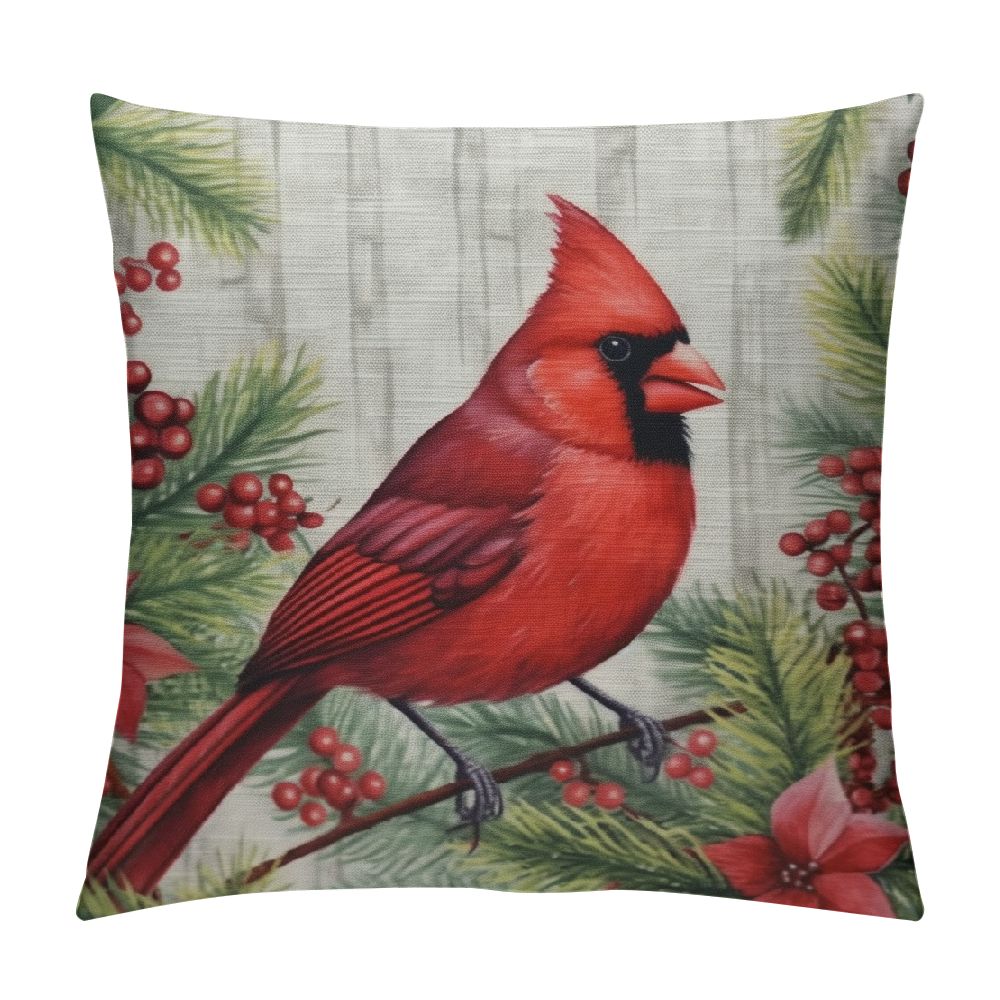 COMIO Cardinal Bird Throw Pillow Cover Red Birds with Pine Cone and