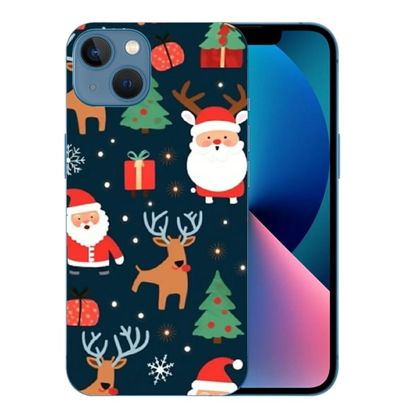 QZHH Cartoon Christmas Reindeer Santa Claus Phone Case for iPhone 15, Christmas Tree Snowflake Cover for iPhone 15, Cute Phone Case Cover for iPhone 15