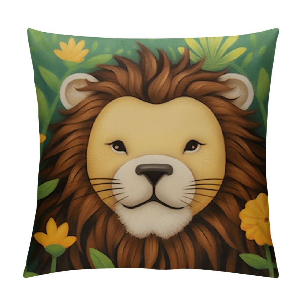 COMIO Cartoon Jungle Animal Throw Pillow Cover Lion Safari Decorative