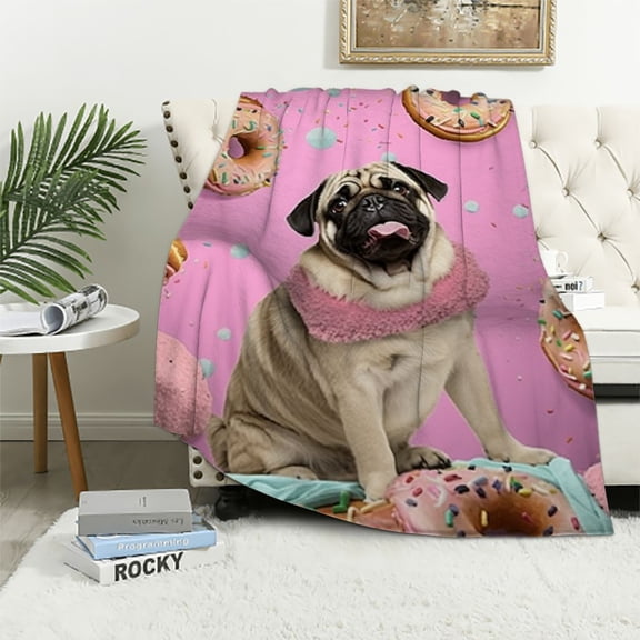 COMIO Cartoon Pug Blanket Cozy Throw Blanket for Pug Lovers, Super Soft Plush Blanket Lightweight Flannel Blanket, Decorative Fuzzy Throws for All Season(Cartoon Pug)