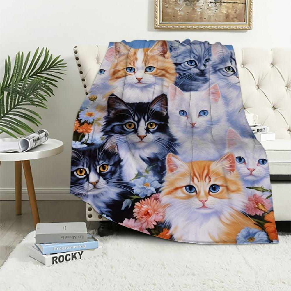 View of COMIO Cat Blanket for Cat Lover Flannel Blanket Camping Blankets Warm ...