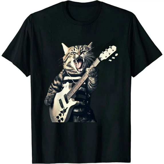 COMIO Cat Rocker Funny Kitty Plays Guitar Rockstar Cats Guitarist T-Shirt