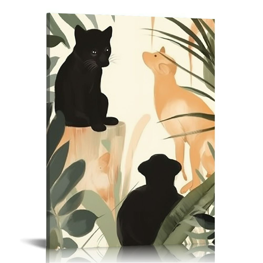 COMIO Funny Cute Black Cat Wall Art, Cat In Irises Paintings Prints, Vintage Gallery Wall Decor Pictures Posters Eclectic Preppy Aesthetic Room