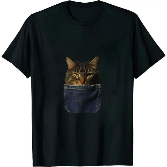 COMIO Cat in a Pocket T-Shirt Funny Cat Lover, Mom or Dad Gift