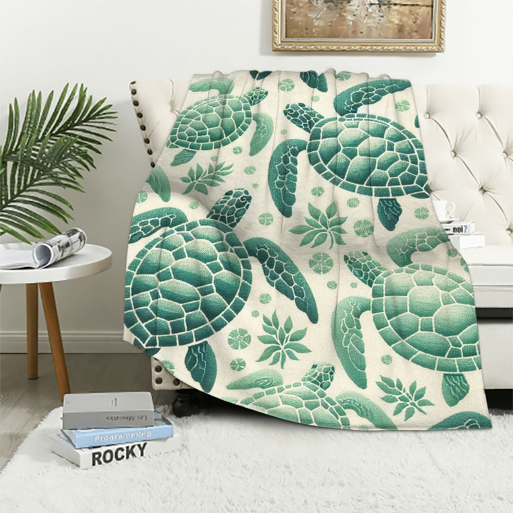 COMIO Chenille Sea Turtles Coastal Nautical Tropical Beach Seafoam Blue ...