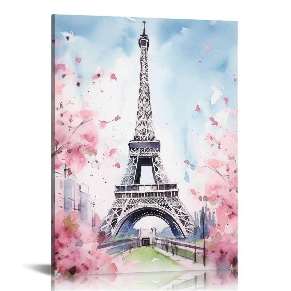 COMIO Cherry Blossoms in Paris Wrapped Canvas Wall Art, Floral Wall