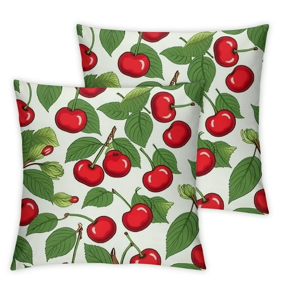 COMIO Cherry Throw Pillow Covers for Couch Sofa Bed, Set of 2 Sweet Fruit Decorative Pillows Cushion Covers, Green Garden Red White Pillow Inserts Not Included,