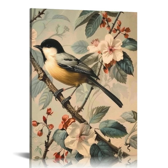 COMIO Chickadee Poster Art Print Retro Vintage Bird Wall Art Poster Decor Nature, Avian Wall Decor Bird Themed. Vintage Inspired Bird Decor