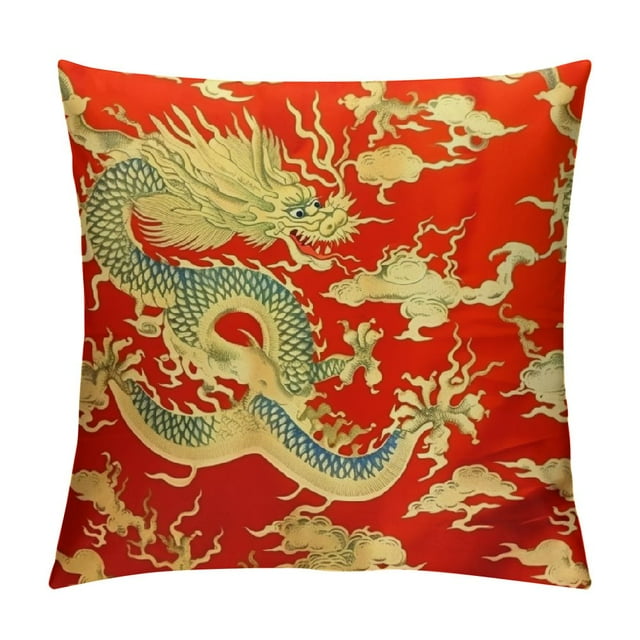 COMIO Chinese Dragons Pillow Covers Chinese Red with Dragon and Phoenix
