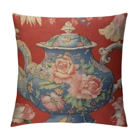 COMIO Chinese Style Pillow Cases Orange Red Chinoiserie Floral Blue and White Porcelain Vase Throw Pillow Covers Decorative Cushion Cover Cases for Living Room Bedroom Sofa Car Home Decor