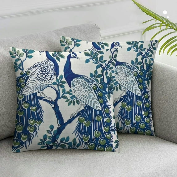COMIO Chinoiserie Decor,Chinoiserie Pillow Cover,grandmillennial Home Decor,Grand Millennial Decor,Peacock Decor,Blue and White Pillow Covers,Peacock Pillow Cover,2 pcs White