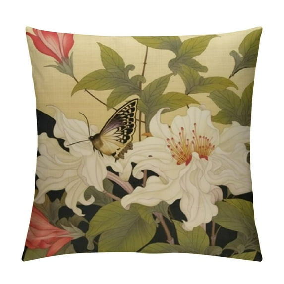 QZHH Chinoiserie Floral Painting Pillow Covers Birds Flowers Pillow Cases Camellia Orchid Decorative Cushion Covers for Couch Sofa