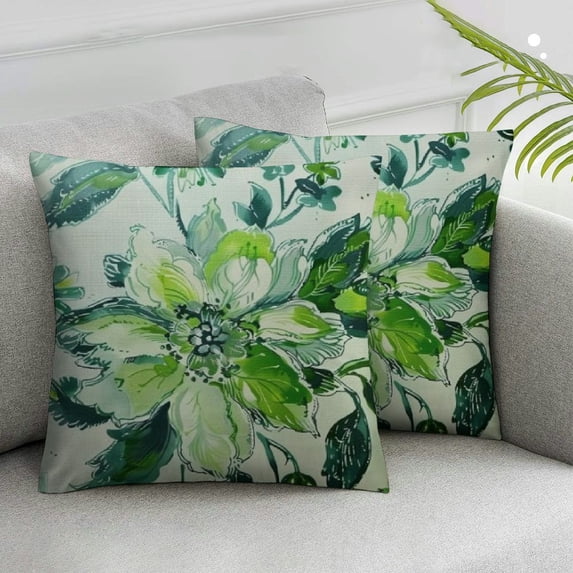 COMIO Chinoiserie Pillow Cover Green Grey Floral Throw Pillow CoversFlower Farmhouse Pillow Case Cushion Covers for Sofa Couch Living Room,2 pcs White
