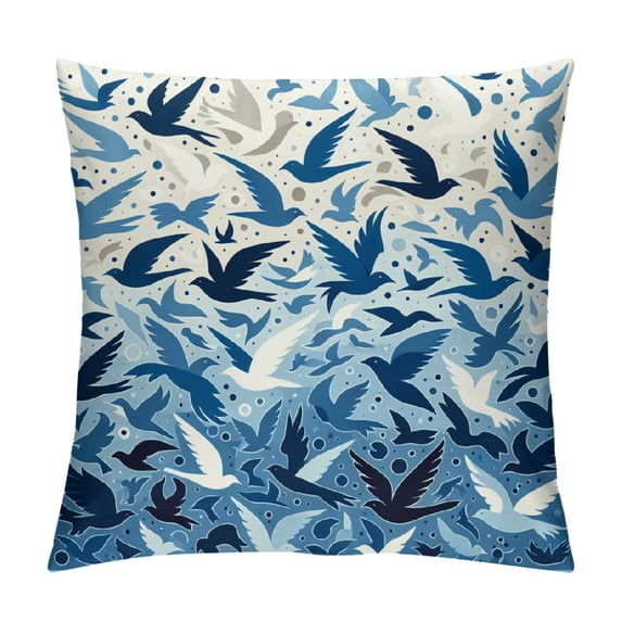 COMIO Chinoiserie Pillow Covers Blue and White Outdoor Pillows Birds Flowers Throw Pillow Covers Square Cushion Cover Decor for Bedroom Couch Bed Living Room Sofa Chair White
