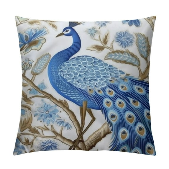 COMIO Chinoiserie Pillow Covers,Blue and White Peacock Animal Throw Pillow Covers Decorative Cushion Covers for Couch Car Bedroom Home Pillow Covers
