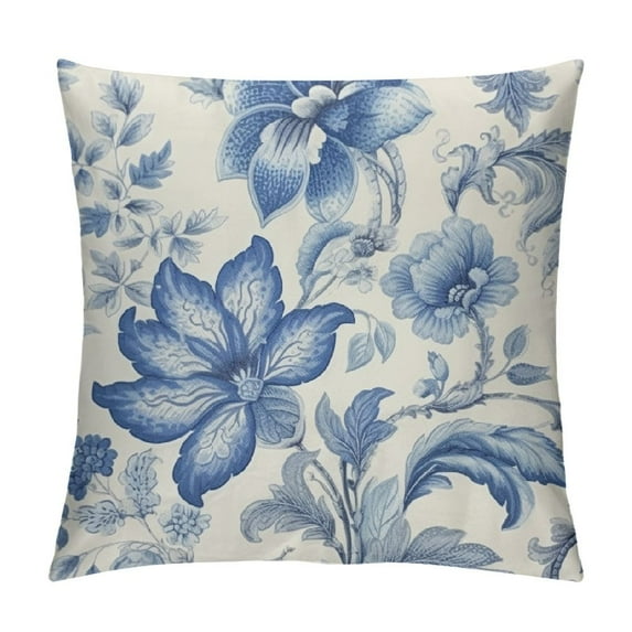 COMIO Chinoiserie Pillow Covers Navy Blue White Floral Pillow Covers Vintage Farmhouse Flower Outdoor Pillowcase Square Cushion Cover for Bedroom Sofa Couch Living Room Home Decor